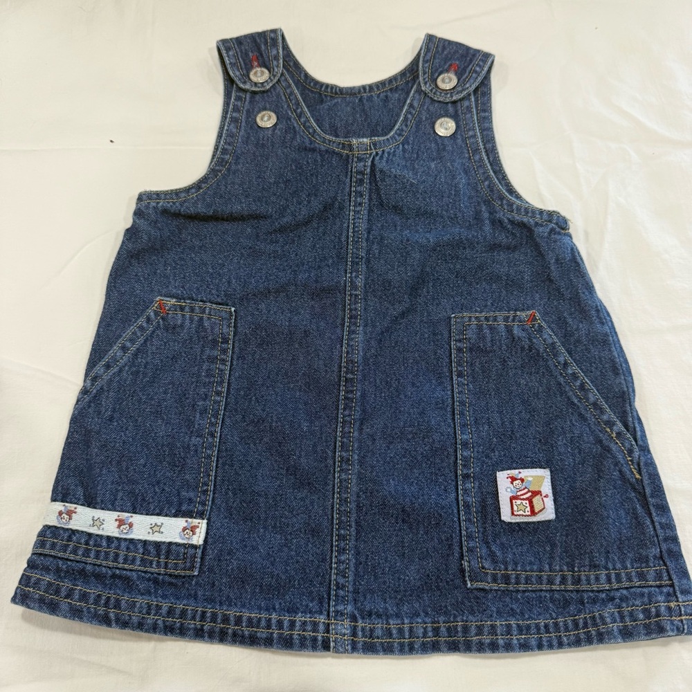 Y2K Faded Glory Kids Blue Denim Overall Dress Size 6-9 Months